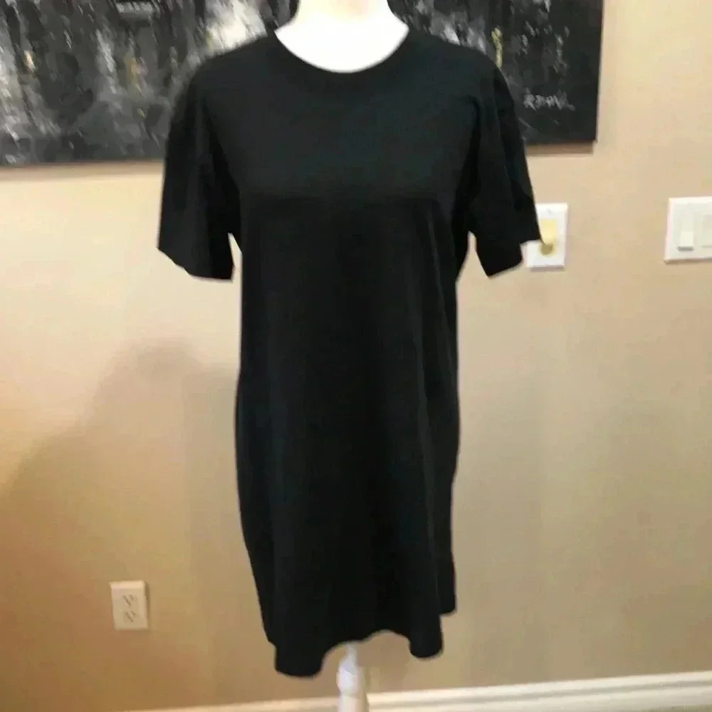 Madewell 100% Cotton Crew Neck Black Short Sleeved Boyfriend Tee Shirt Dress- M